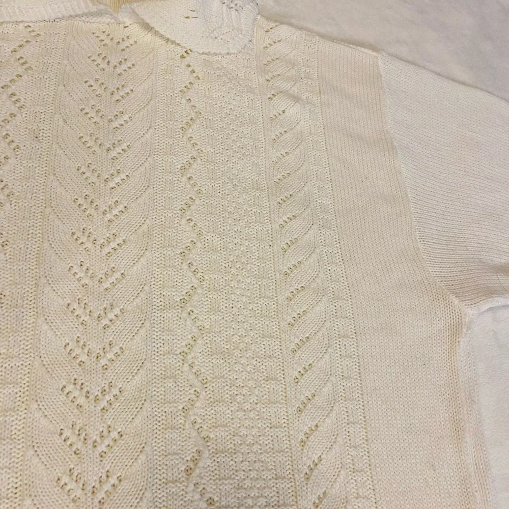 Vintage knit sweater with sleeves and babydoll collar in cream size M EUC - Picture 3 of 6